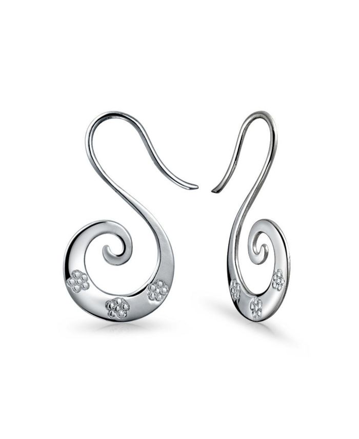 Bling Jewelry Artisan Flower Blossom Swirl Spiral Hoop Threader Earrings