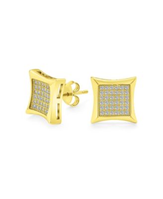 Square Shaped Cubic Zirconia Micro Pave CZ Kite Stud Earrings Gold Plated Sterling Silver