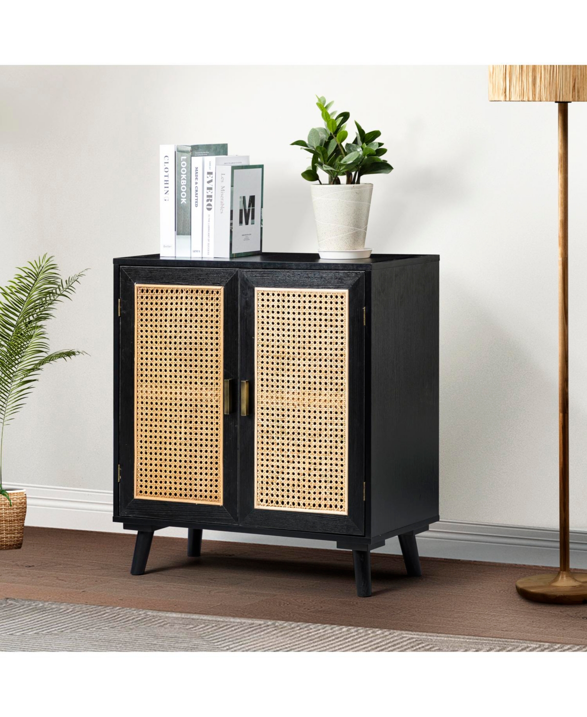 Accent Storage Rattan Cabinet Cupboard Console Table for Dining Room