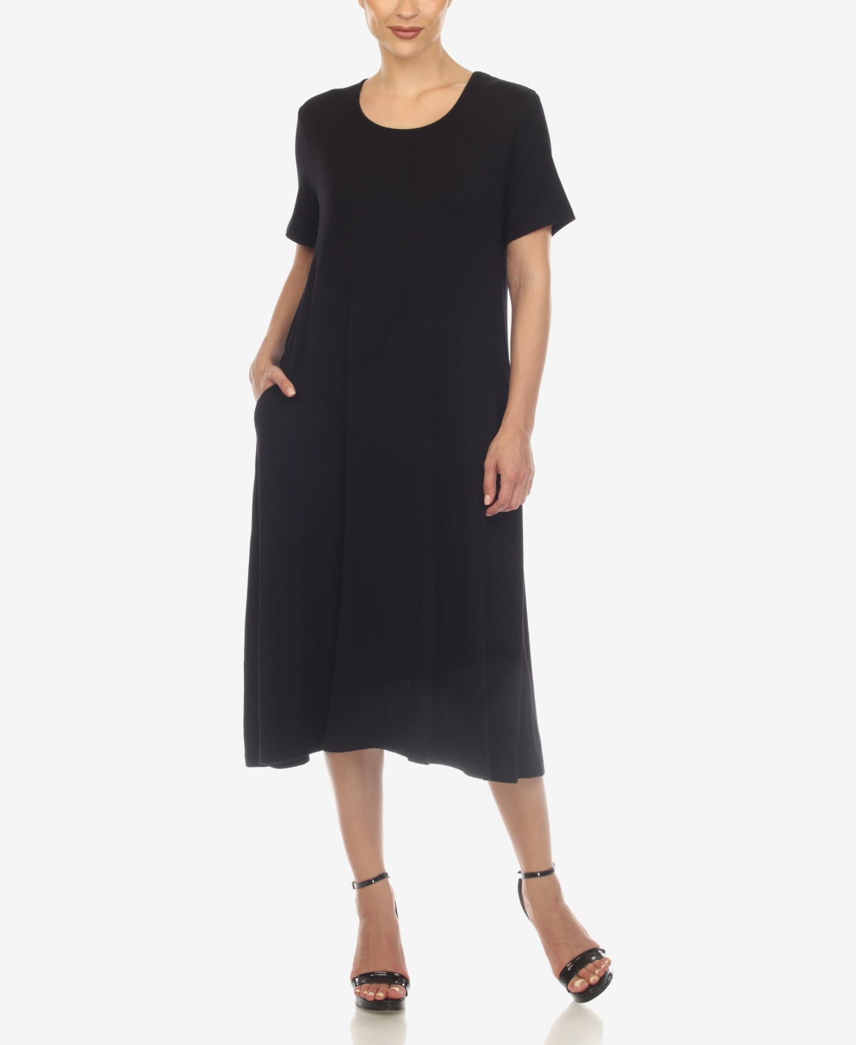 Women's Short Sleeve Midi Dress - Navy