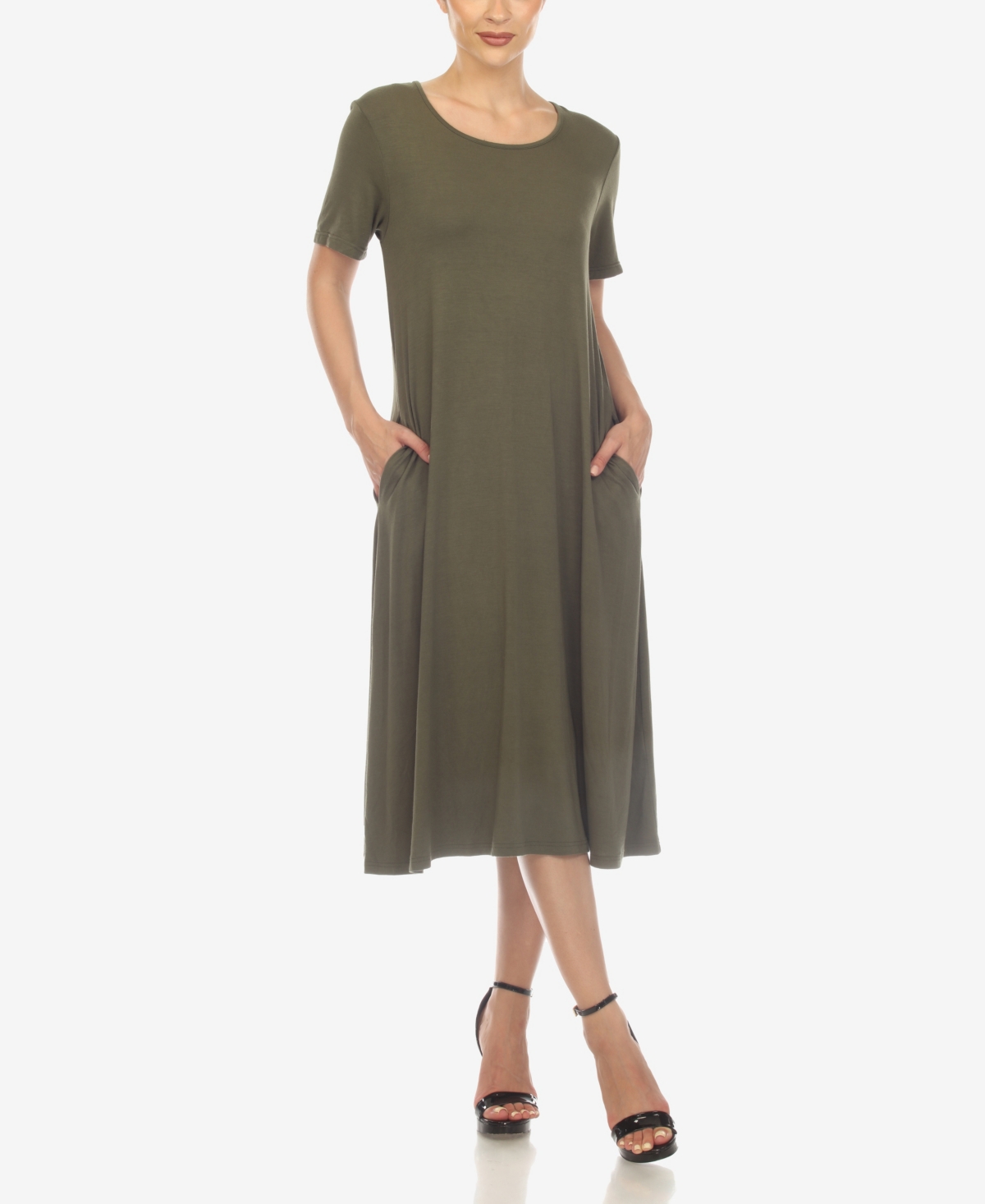 White Mark Women's Short Sleeve Midi Dress - Olive