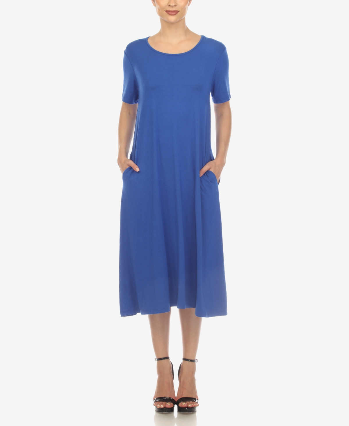 White Mark Women's Short Sleeve Midi Dress - Royal