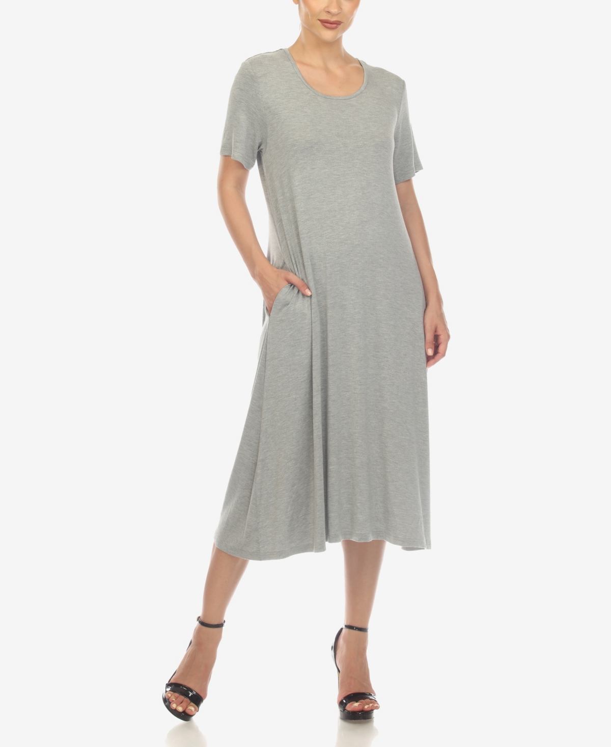 White Mark Women's Short Sleeve Midi Dress - Heather Gray