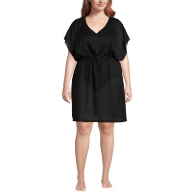 plus size sheer cover up dress ELLERISSA Plus Size Black Hollow Out Knit Sheer Beach Cover-Up Dress