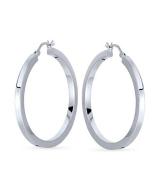 Simple Large Round Flat Square Tube Big Hoop Earrings Sterling Silver Hinged Notched Post 1.65 Inch Diameter