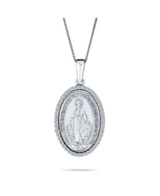 Traditional Christian Oval Religious Medal Our Lady Of Guadalupe Catholic Virgin Mary Pendant Necklace CZ Halo Necklace For Women .925 Sterling Silver