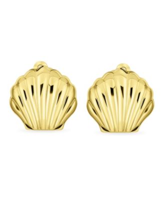 Carved Seashell Shaped Nautical Clip On Earrings Non Pierced Ears Sterling Silver Alloy Clip