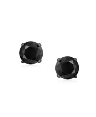 Black Round Solitaire Cubic Zirconia Stud Earrings CZ Screwback Posts Black Plated Sterling Silver