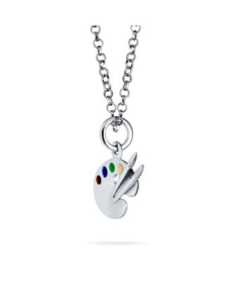 Painter Drawing Multi Color Enamel Future Artist Palette Art Paint Brush Pendant Necklace For Women Art Teacher Women Sterling Silver