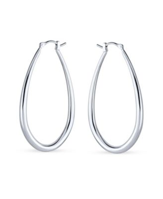 Large Oval Finish Tube Hoop Earrings Sterling Silver Hinged Notched Post 2 Inch