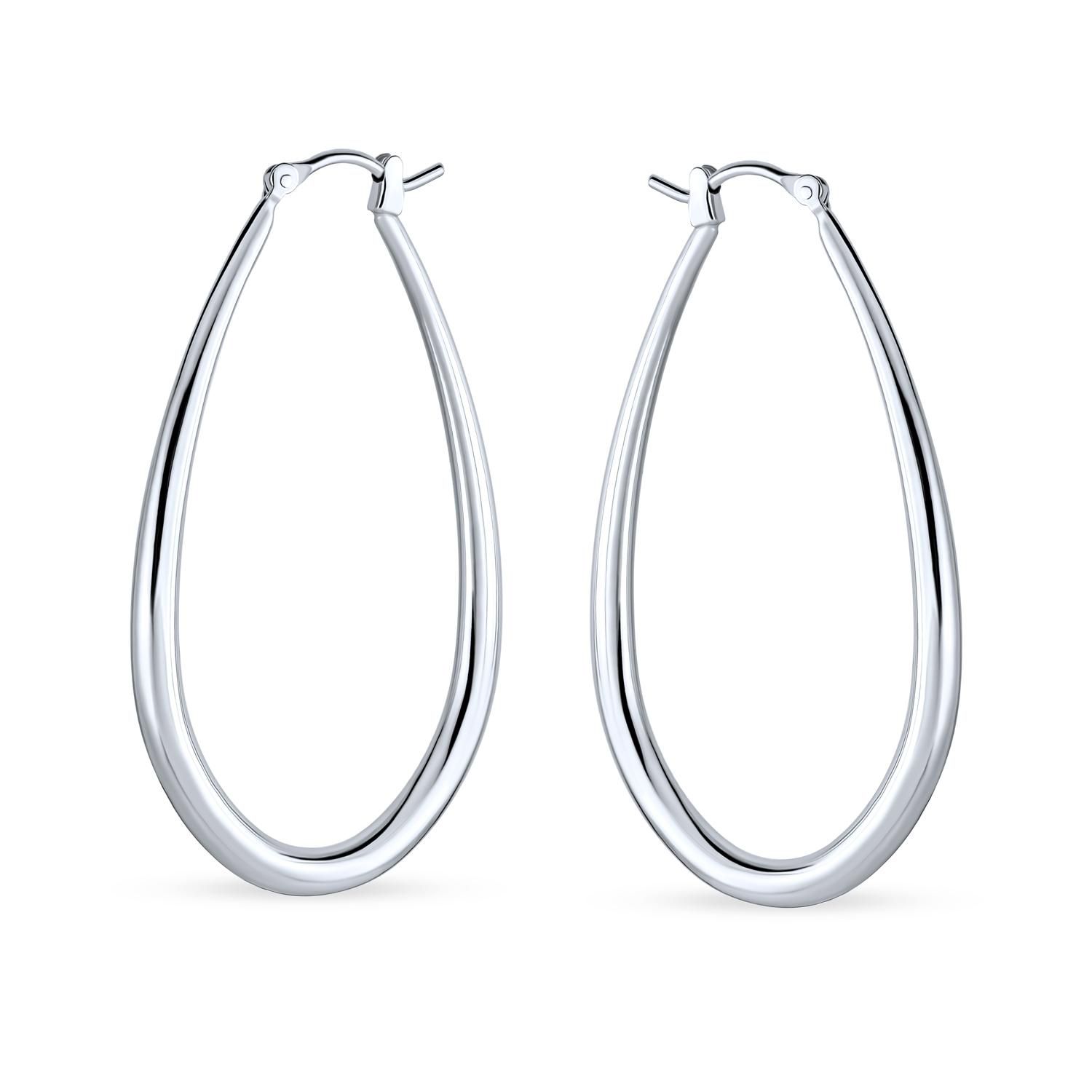 Large Tube Oval Hoop Earrings 2" .925 Sterling Silver Hinged Notched