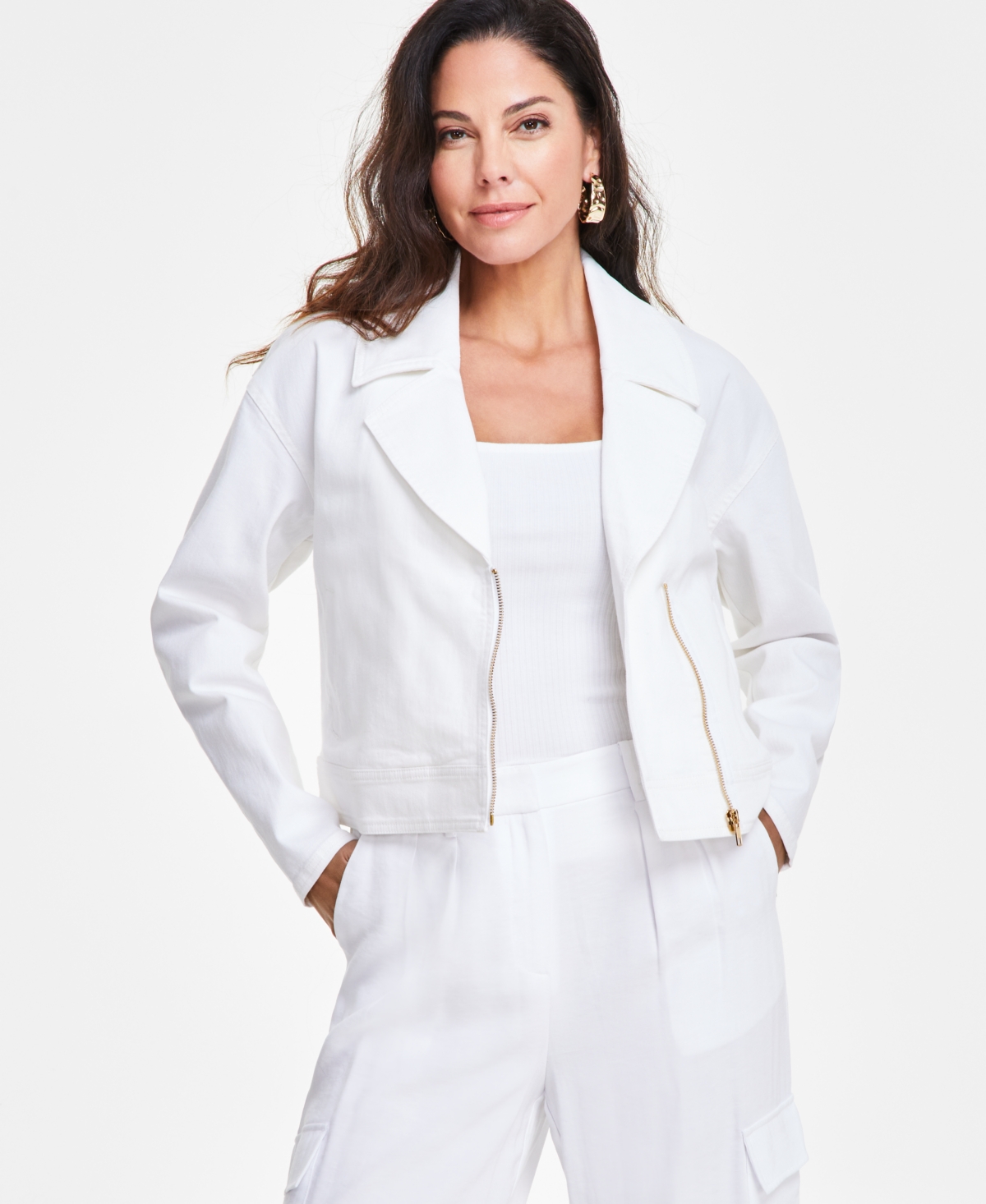 Women's Denim Moto Jacket, Created for Macy's - Bright White