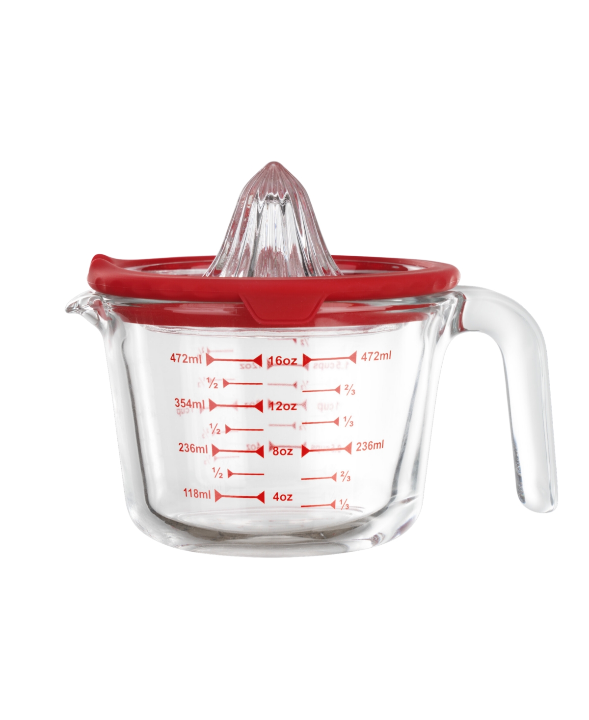 Genicook Glass Measuring Cup With Glass Citrus Juicer Lid In Red