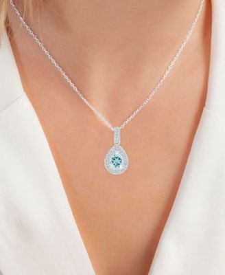 2-Pc. Set Aquamarine (2-1/4 ct. t.w.) & Lab-Grown White Sapphire (1 ct. t.w.) Teardrop Halo Pendant Necklace & Matching Stud Earrings in Sterling Silver