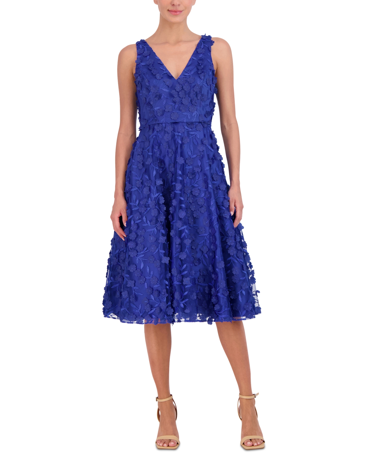 Shop Eliza J Women's 3d-floral Fit & Flare Midi Dress In Cobalt