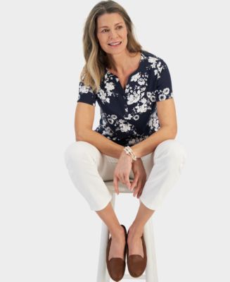 売れ筋商品|||スタイルアンドコー カットソー トップス レディース Women's Printed Short-Sleeve Cotton Henley Top, Exclusively at Macy's Warm Blush Combo Style & Co Women's Printed Short-Sleeve Cotton Henley Top
