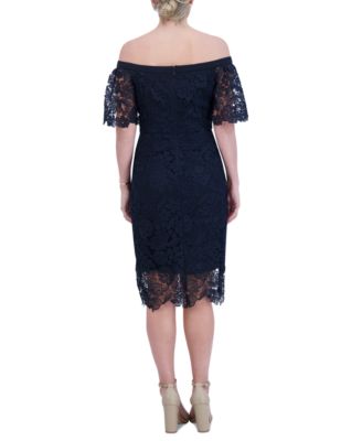 knee length dresses for ladies Eliza J Blue/Nude Crochet Lace Overlay Dress- Size 14  The Saved Collection