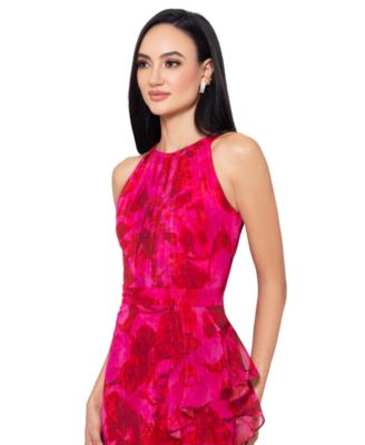 Women's Printed Ruffled Halter Gown
