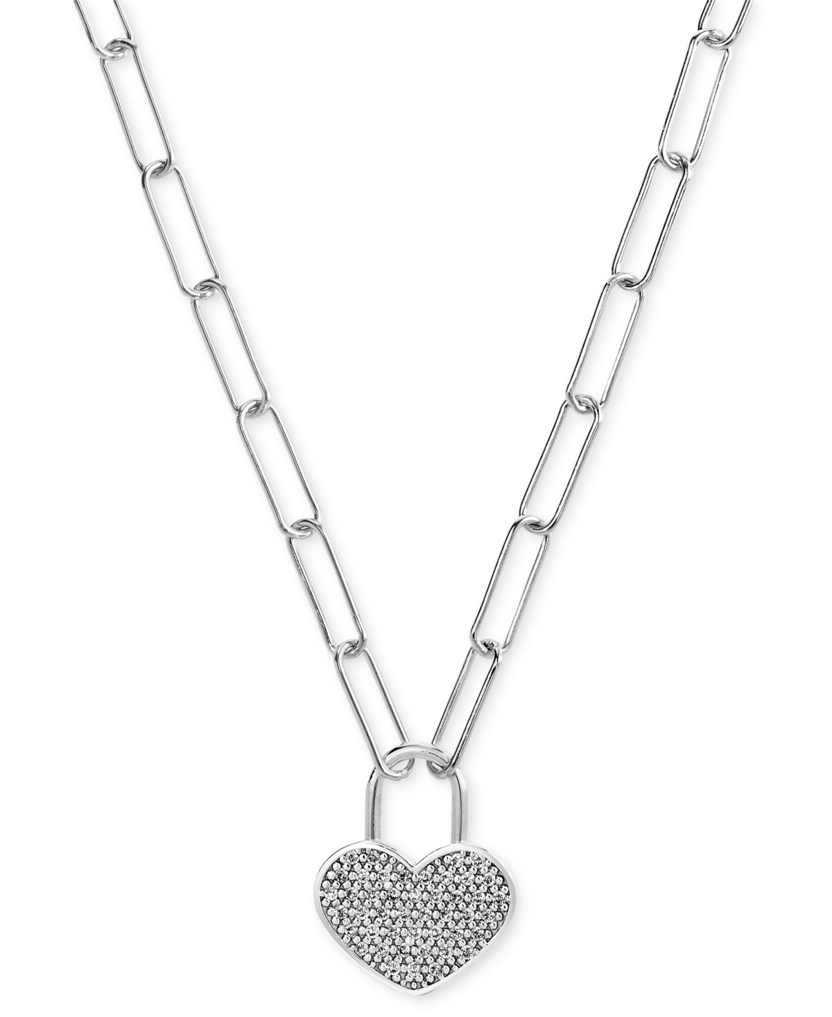 Diamond Pave Heart Padlock 18" Pendant Necklace (1/4 ct. t.w.) in Sterling Silver - Sterling Silver