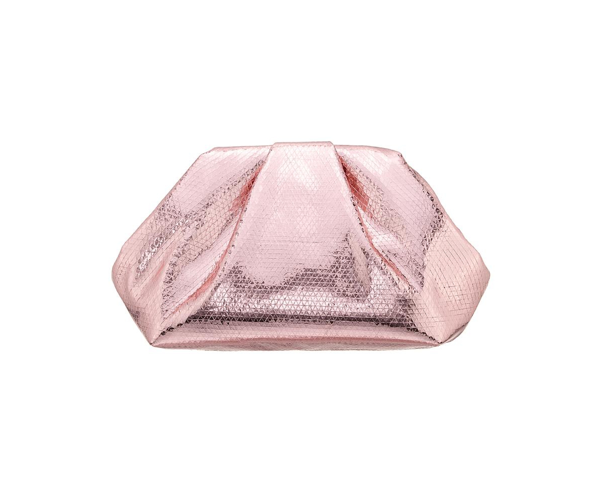Shop Nina Metallic Pleated Frame Clutch Handbag In Rose Mist