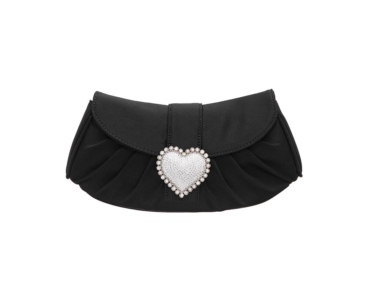 Shop Nina Crystal Heart Adorned Clutch Handbag In Black