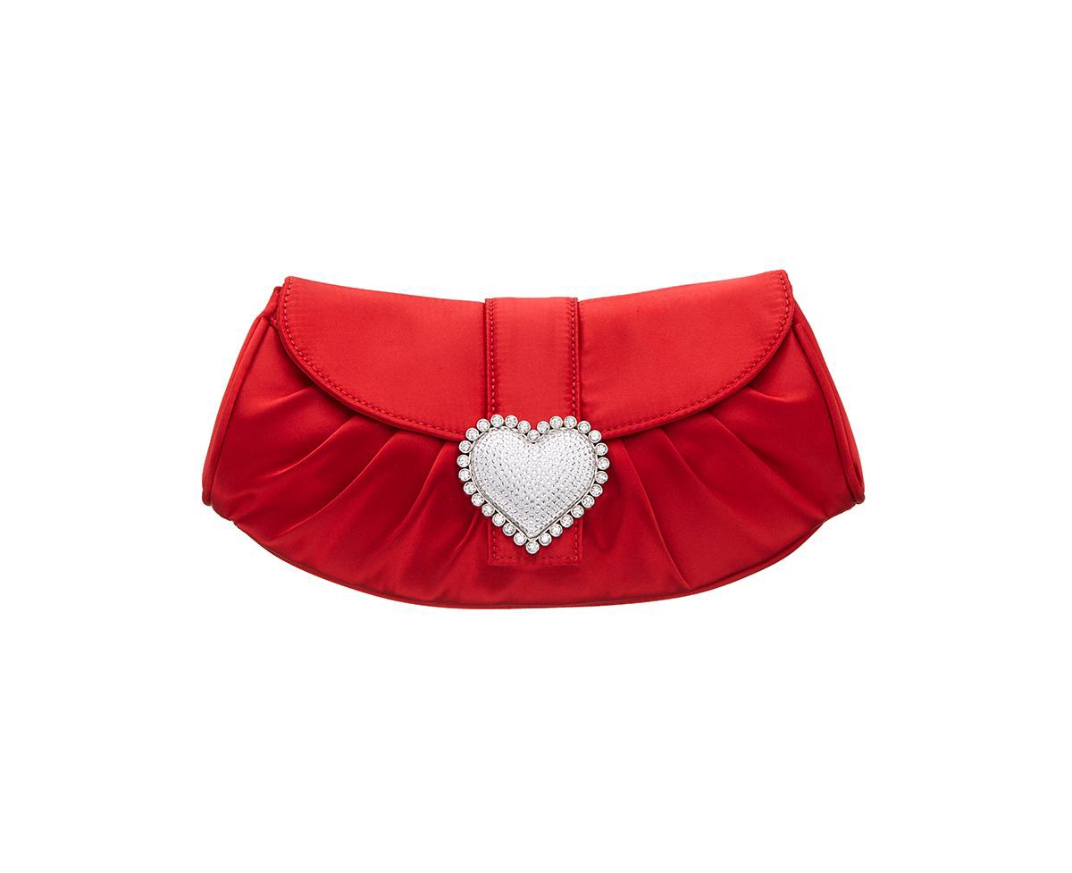 Shop Nina Crystal Heart Adorned Clutch Handbag In Red Rouge