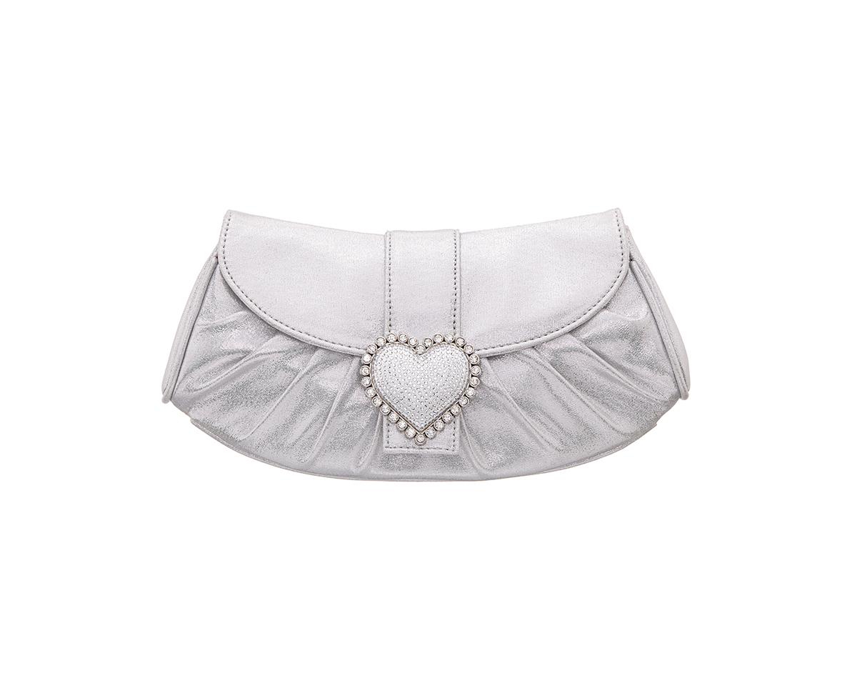 Shop Nina Crystal Heart Adorned Clutch Handbag In True Silver