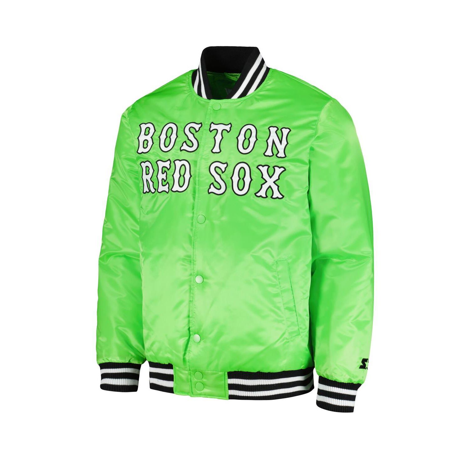 Men's Neon Green Boston Red Sox Cross Bronx Fashion Satin Full-Snap Varsity Jacket