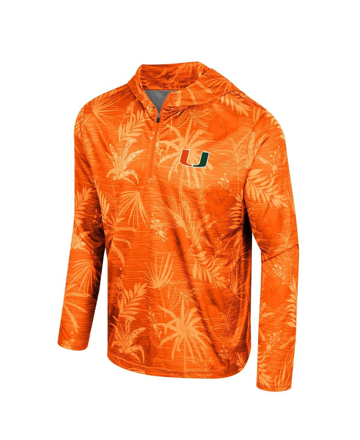Shop Colosseum Men's  Orange Miami Hurricanes Palms Printed Lightweight Quarter-zip Hooded Top