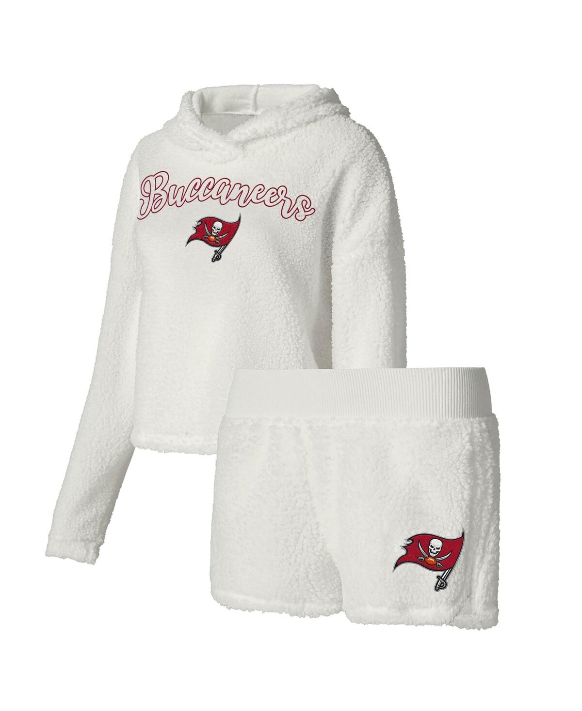 Concepts Sport Women's  White Tampa Bay Buccaneers Fluffy Pullover Sweatshirt And Shorts Sleep Set In White