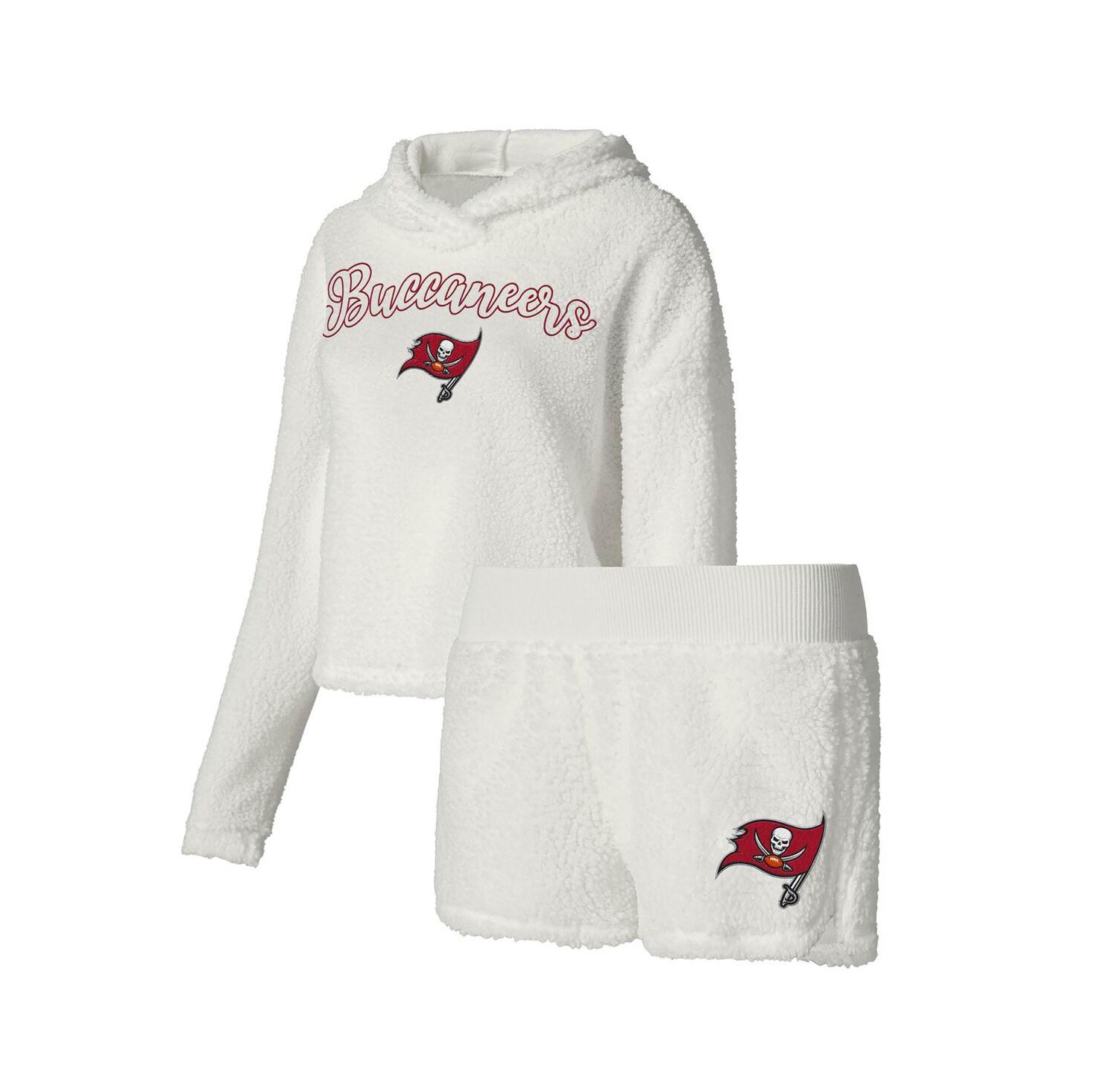 Women's White Tampa Bay Buccaneers Fluffy Pullover Sweatshirt and Shorts Sleep Set