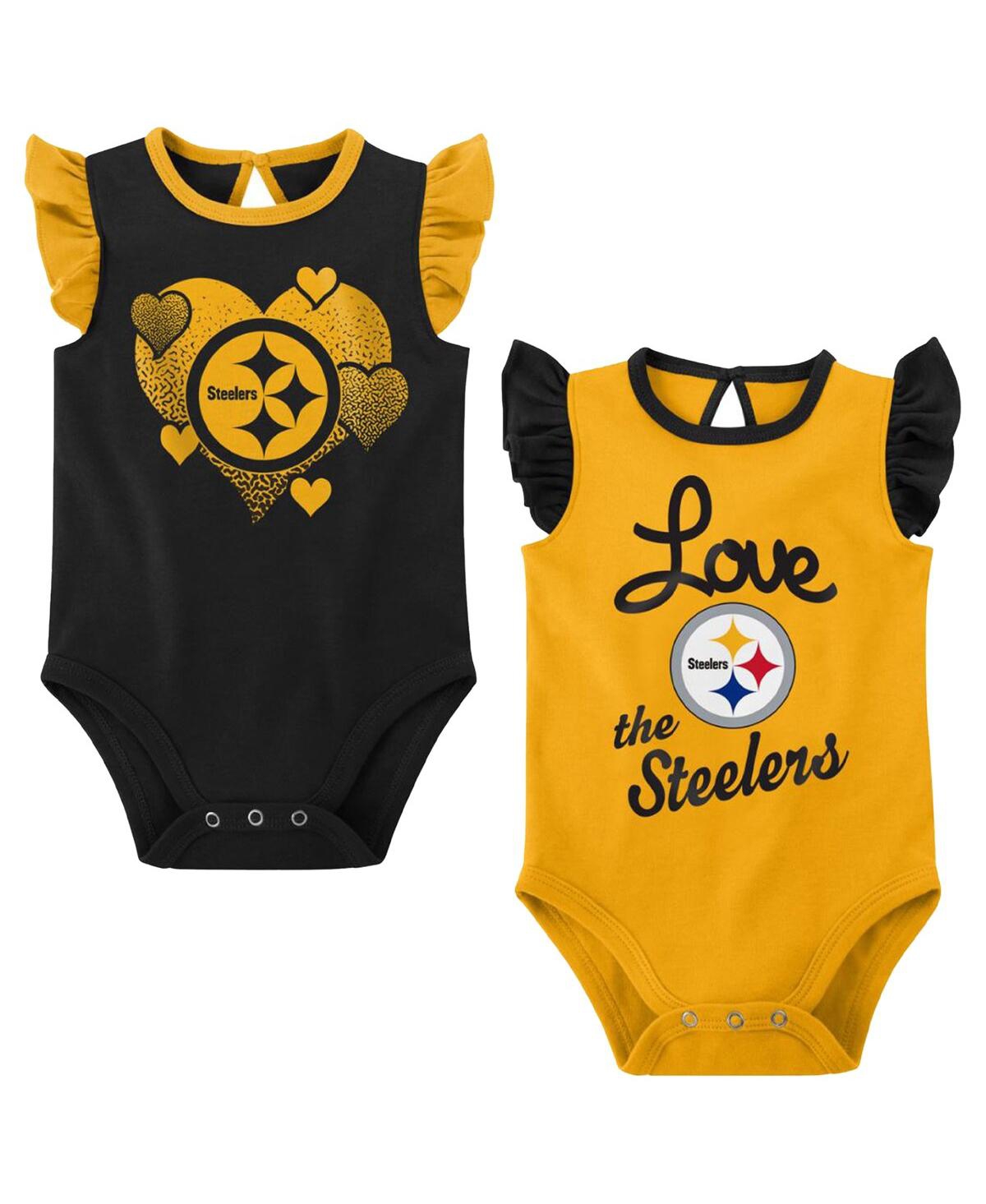 Shop Outerstuff Baby Girls Black, Gold Pittsburgh Steelers Spread The Love 2-pack Bodysuit Set In Black,gold