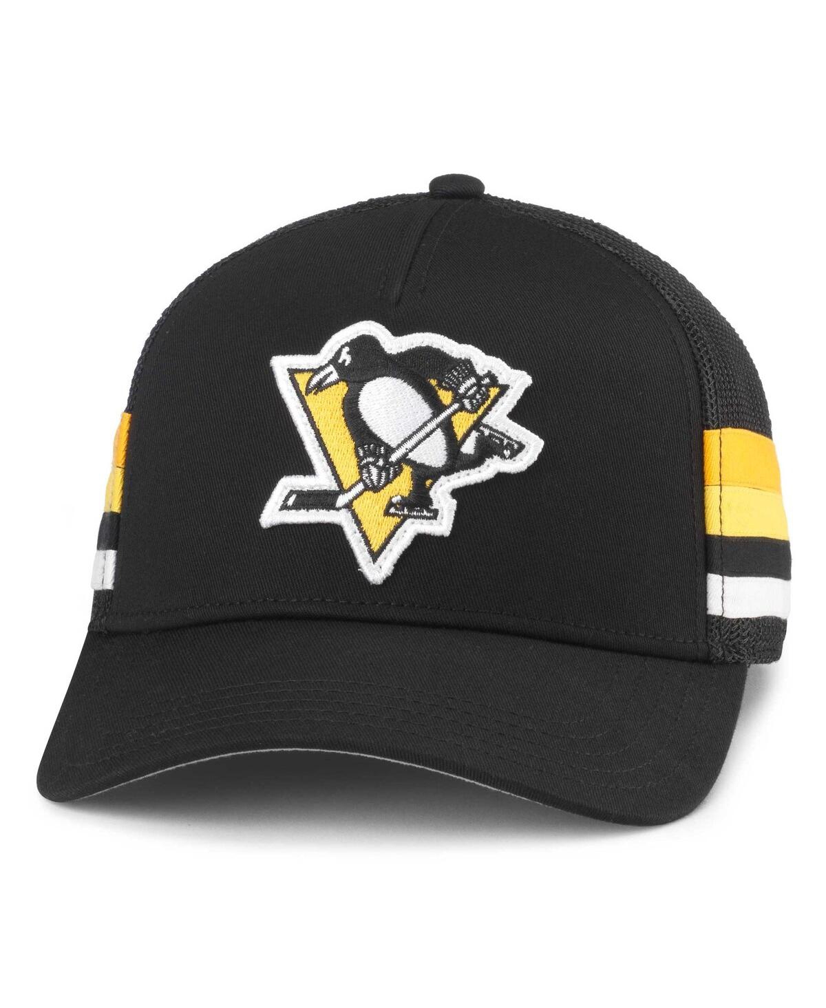 Shop American Needle Men's  Black Pittsburgh Penguins Hotfoot Stripes Trucker Adjustable Hat