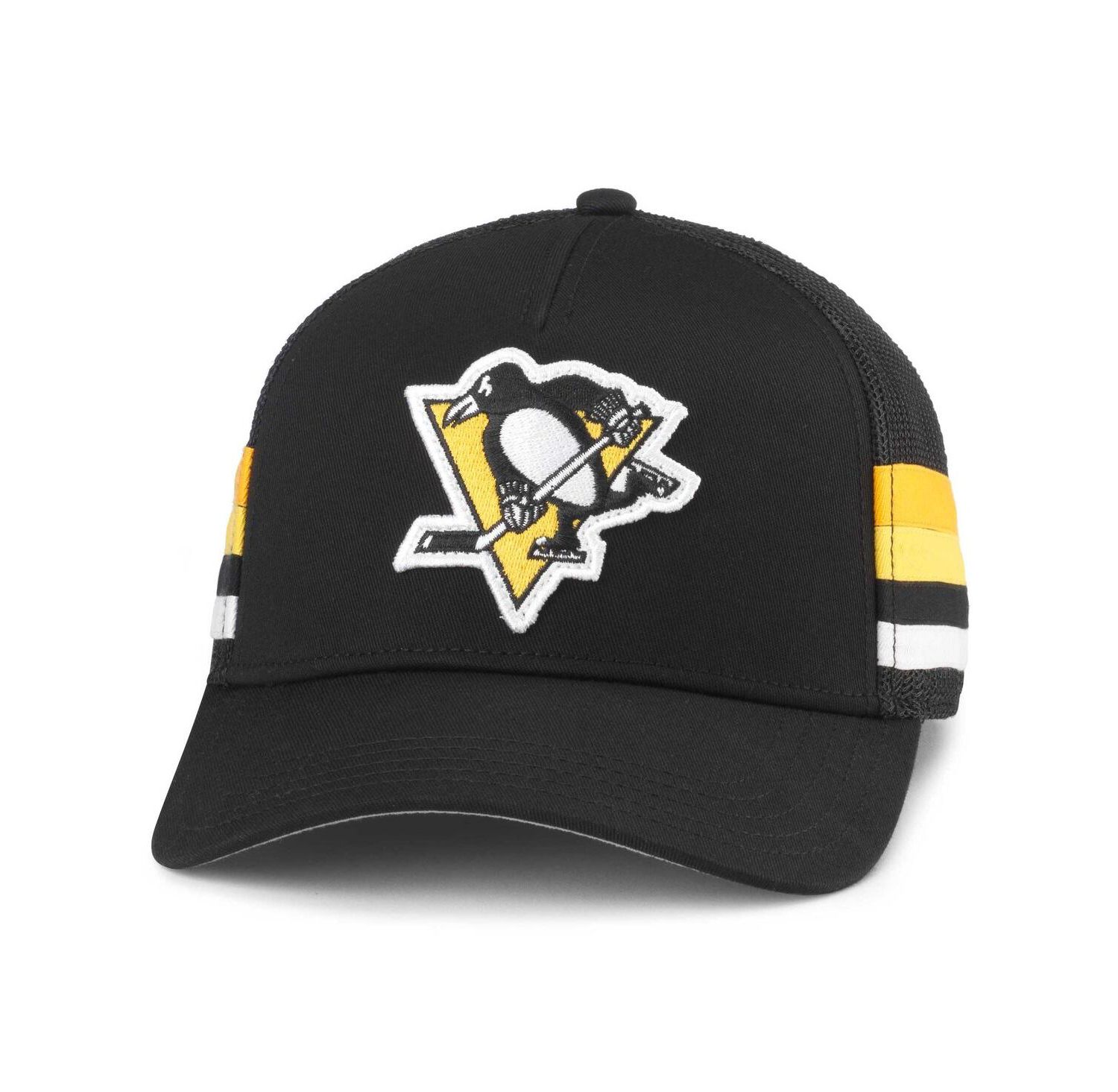 Men's Black Pittsburgh Penguins HotFoot Stripes Trucker Adjustable Hat
