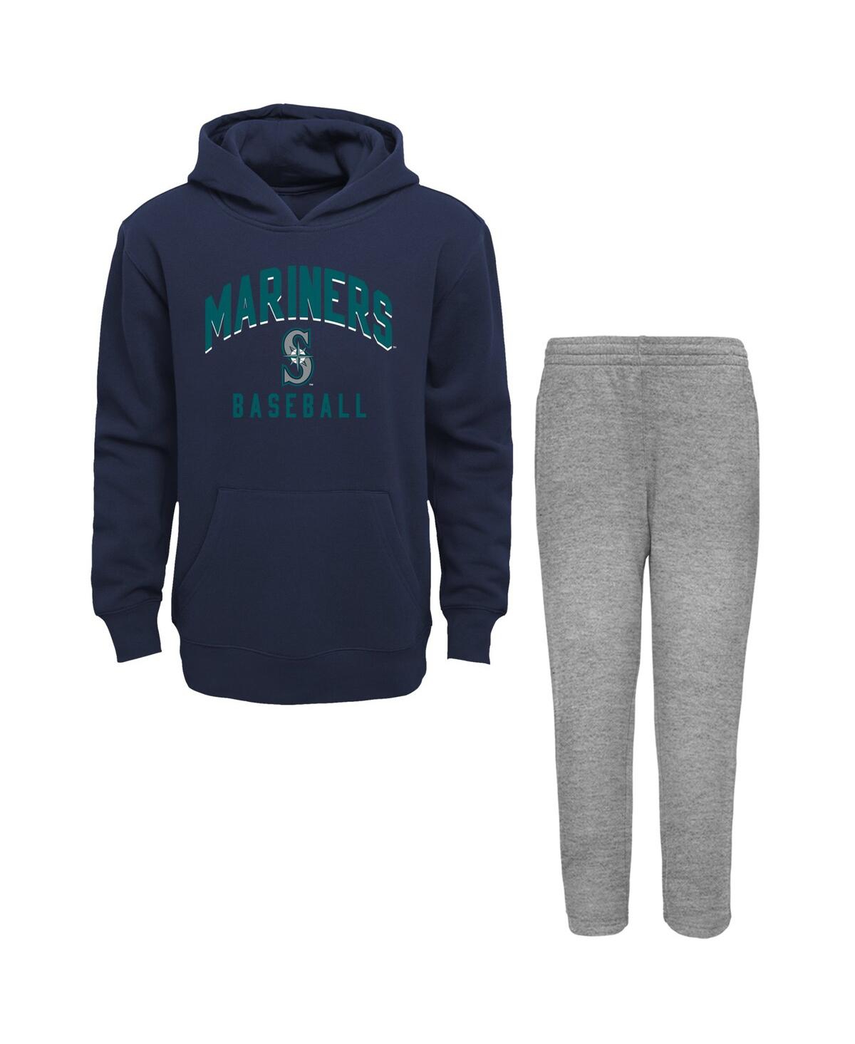 Shop Outerstuff Baby Boys And Girls Navy, Heather Gray Seattle Mariners Play By Play Pullover Hoodie And Pants Set In Navy,heather Gray