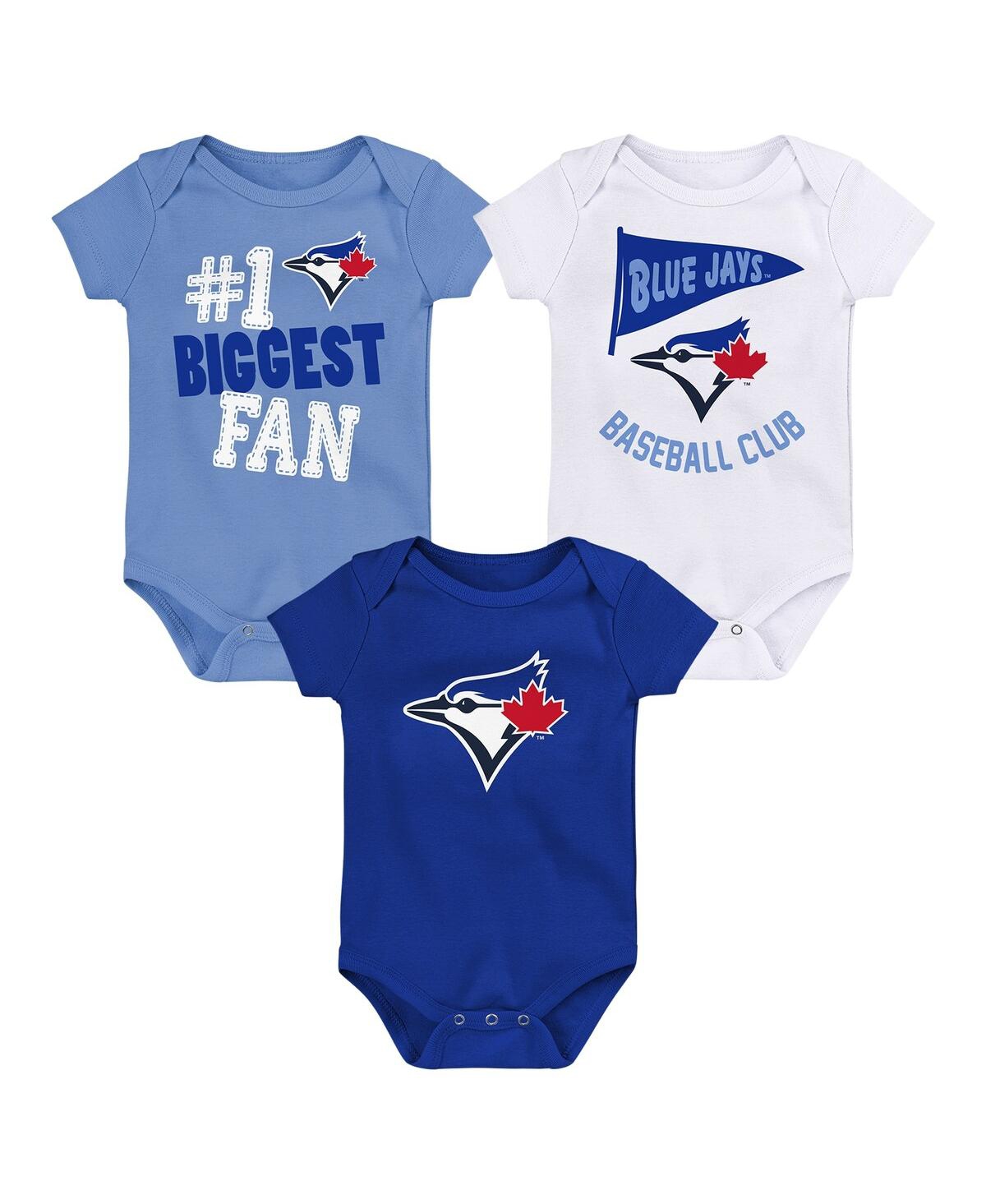 Shop Fanatics Baby Boys And Girls  Toronto Blue Jays Fan Pennant 3-pack Bodysuit Set In Light Blue,royal,white