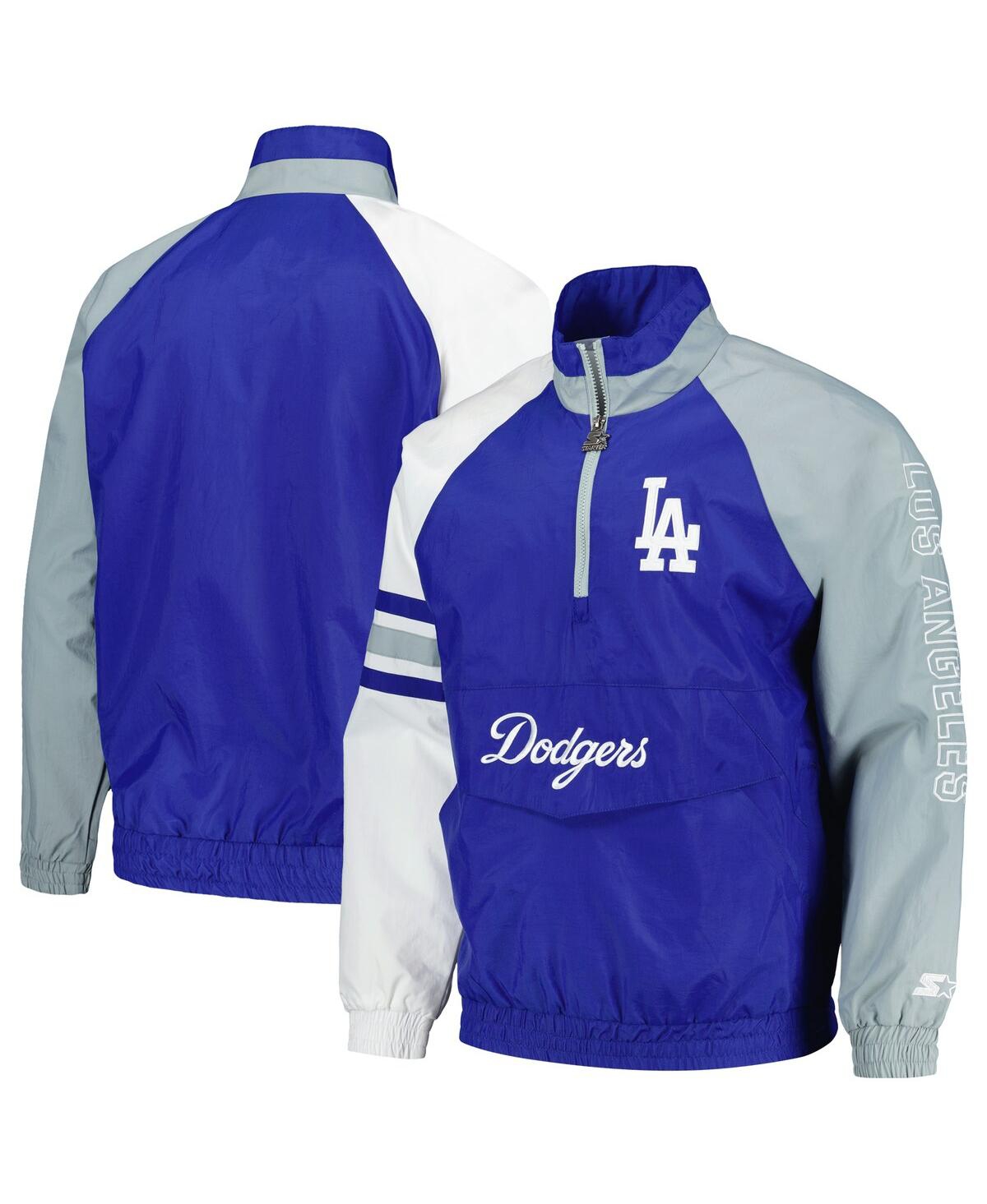 Shop Starter Men's  Royal, Gray Los Angeles Dodgers Elite Raglan Half-zip Jacket In Royal,gray