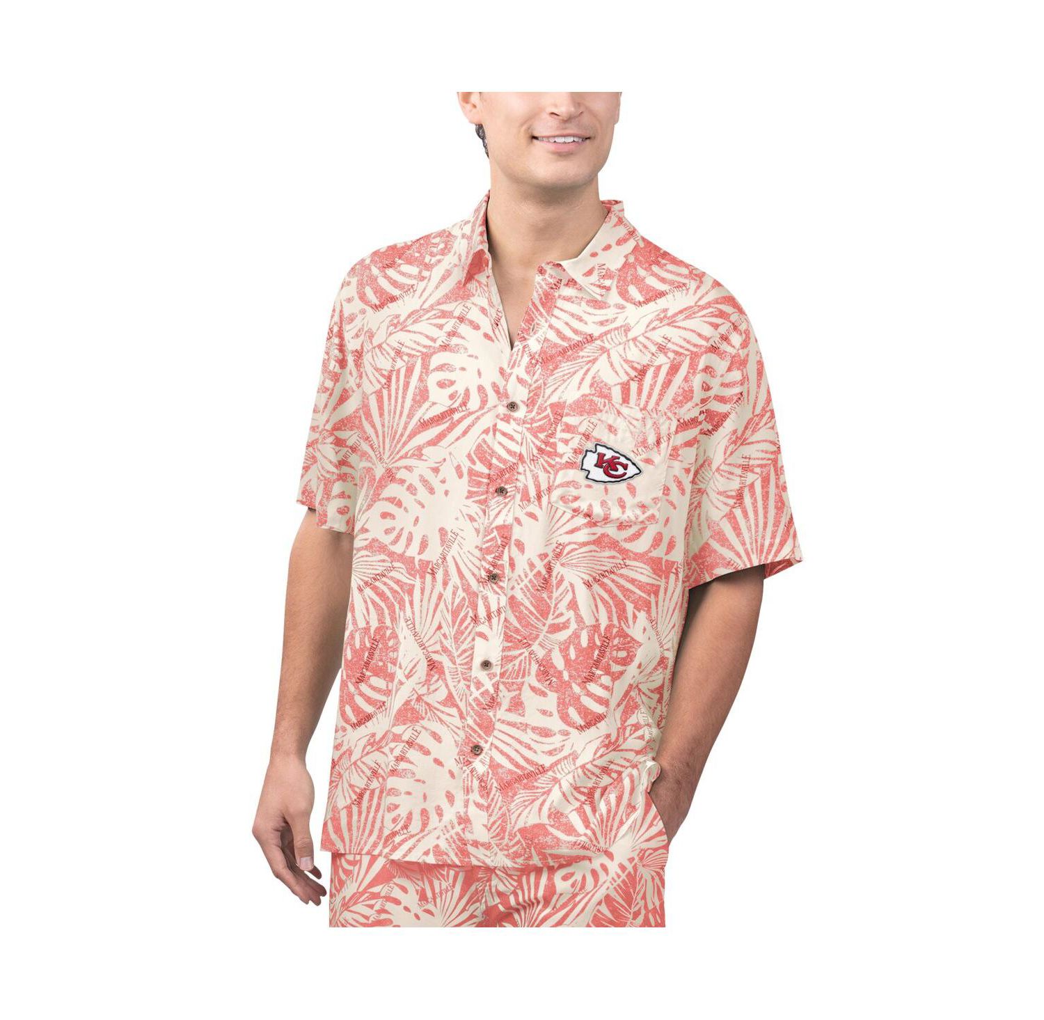 Men's Tan Kansas City Chiefs Sand Washed Monstera Print Party Button-Up Shirt