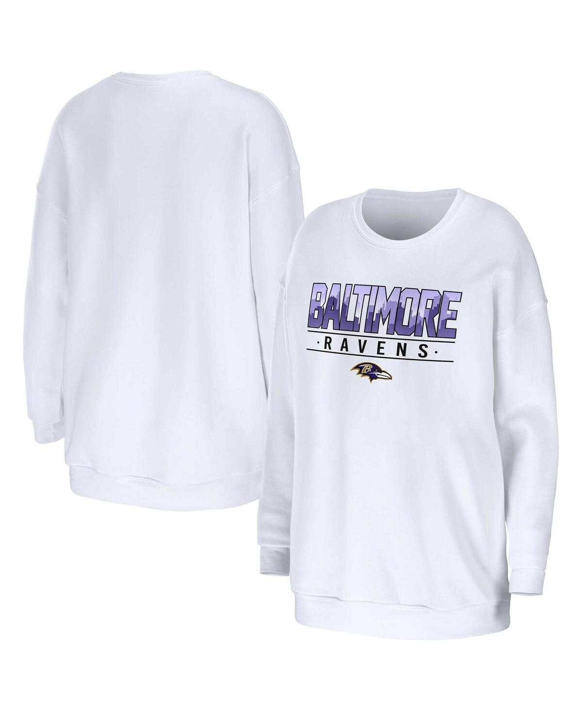 Wear By Erin Andrews Women's  White Baltimore Ravens Domestic Pullover Sweatshirt In White