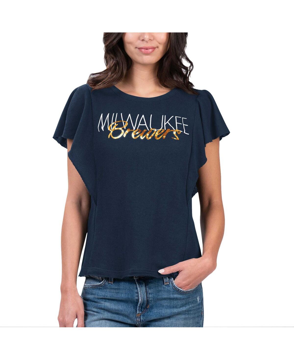 Shop G-iii 4her By Carl Banks Women's  Navy Milwaukee Brewers Crowd Wave T-shirt
