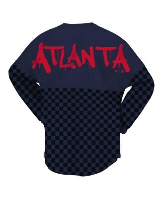 Women's Navy Atlanta Braves Checker Print Long Sleeve T-Shirt
