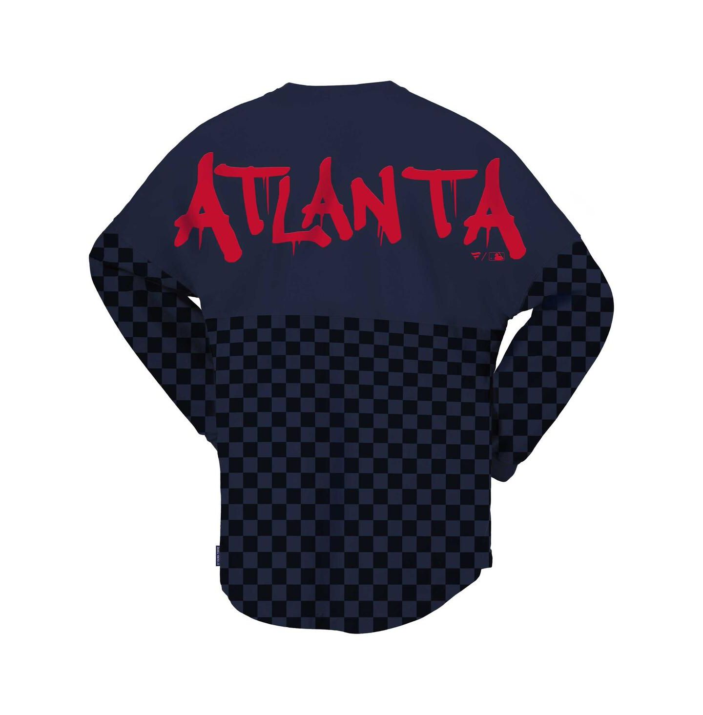 Женская футболка Spirit Jersey Navy Atlanta Braves Checker Print Long Sleeve — фото 3