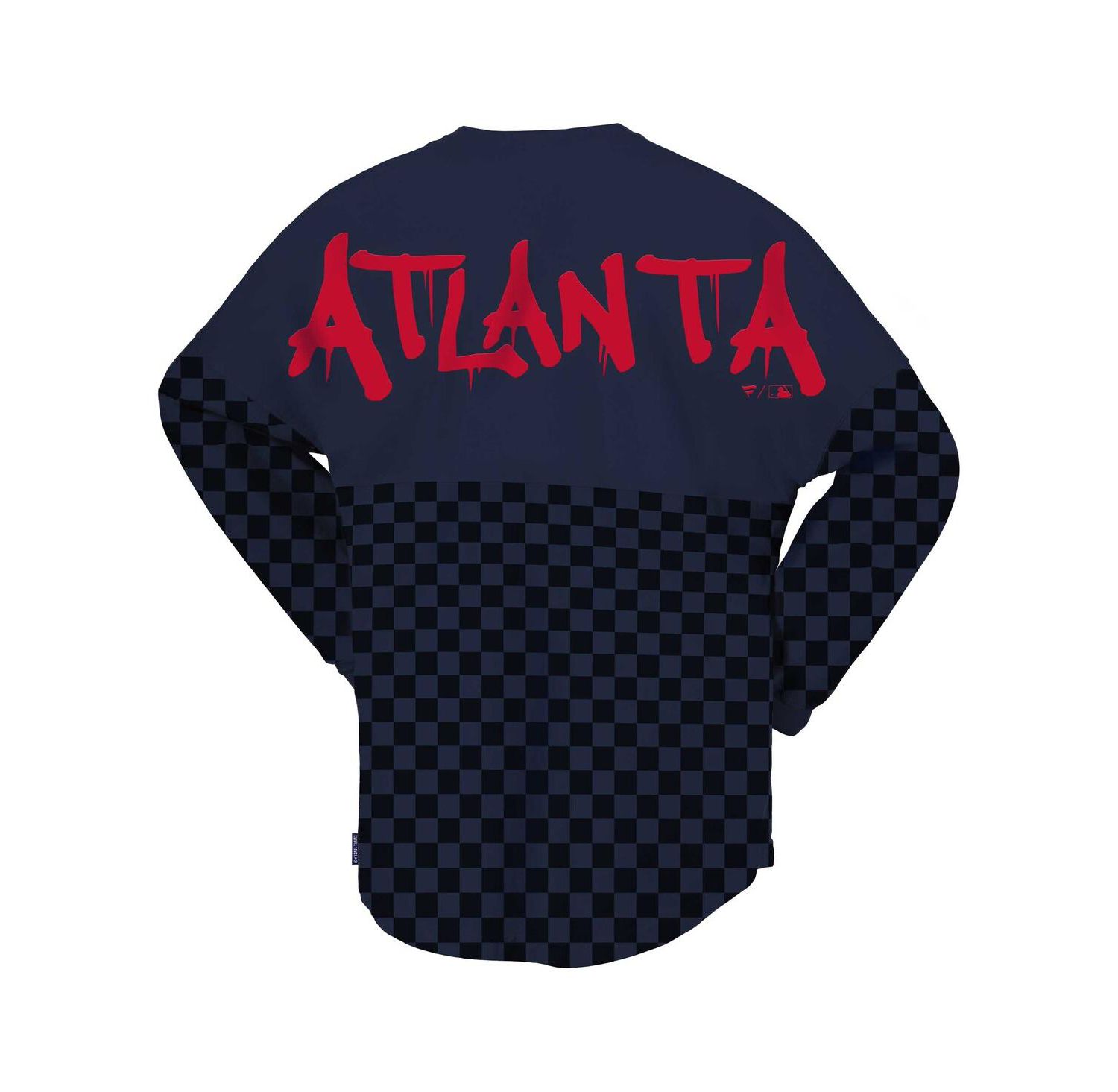 Women's Navy Atlanta Braves Checker Print Long Sleeve T-Shirt