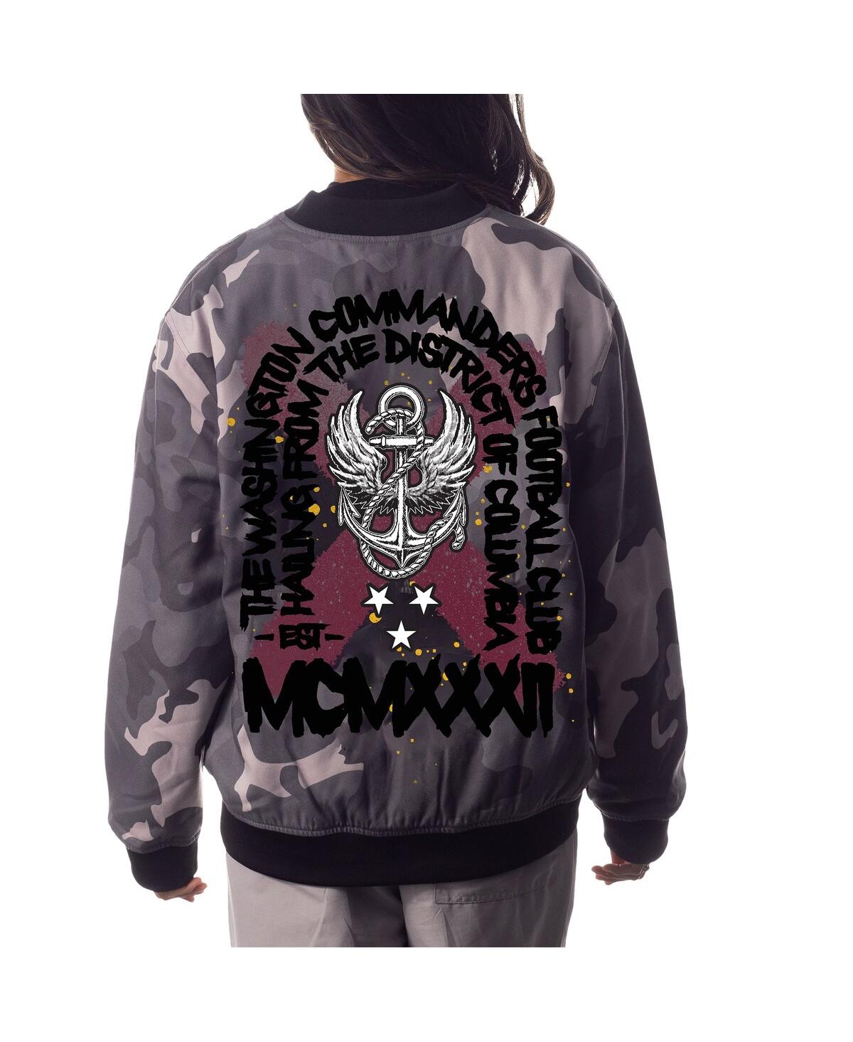 The Wild Collective Men's And Women's  Gray Distressed Washington Commanders Camo Bomber Jacket In Gray