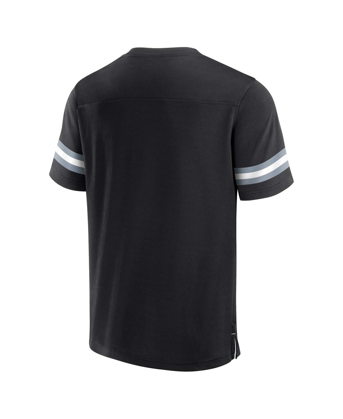 Shop Fanatics Men's  Black Las Vegas Raiders Jersey Tackle V-neck T-shirt