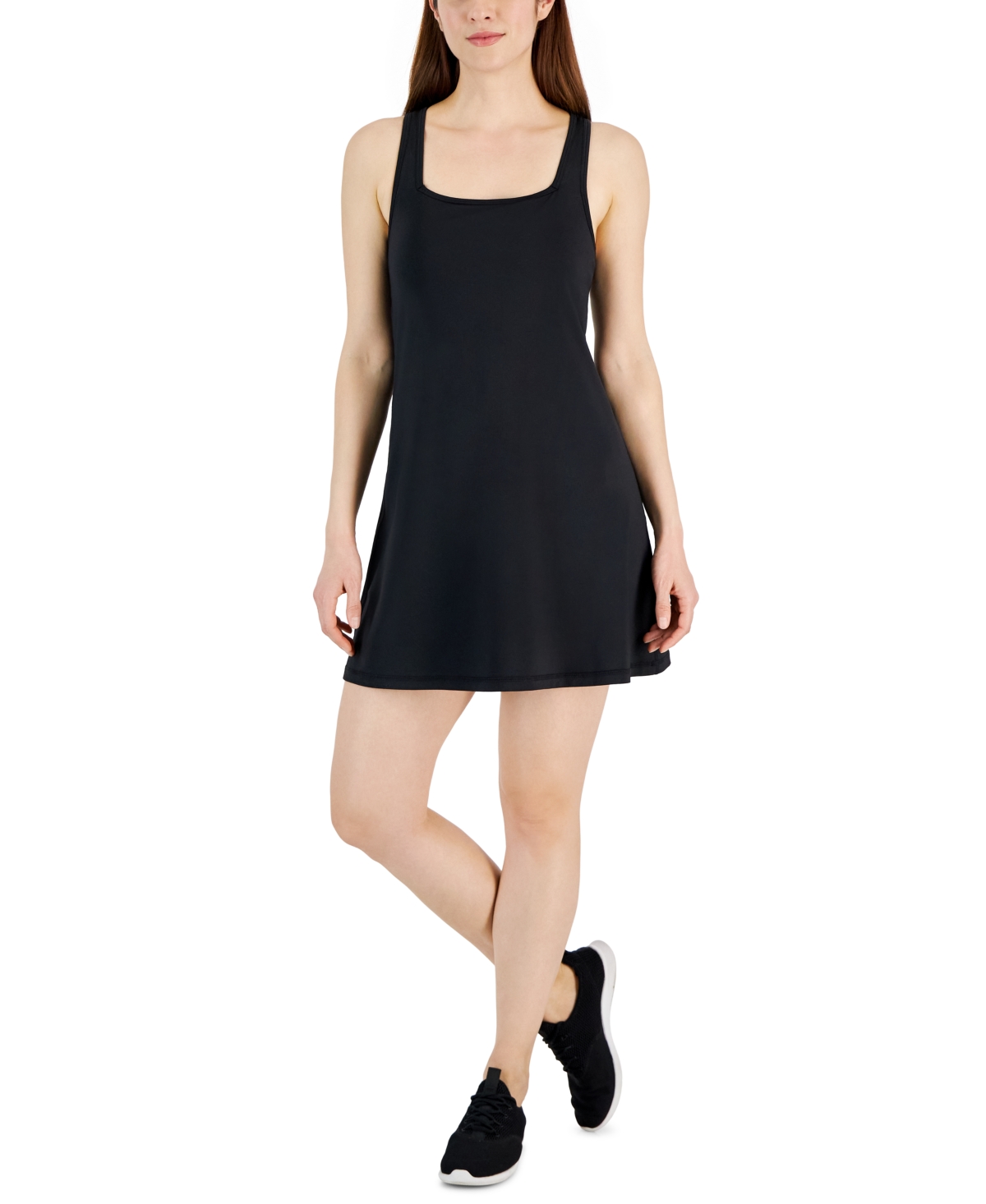 Shop Id Ideology Women's Performance Square-neck Dress, Created For Macy's In Deep Black