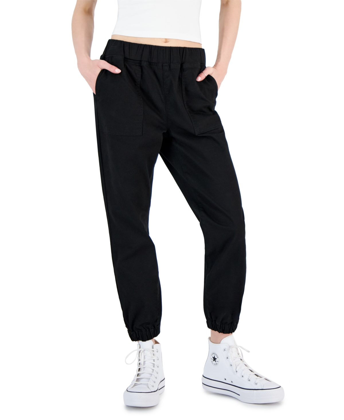 Tinseltown Juniors' Pull-on Utility Jogger Pants In Black