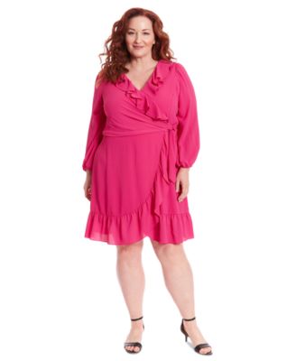 London Times - Plus Size Ruffle-Trim Tie-Waist Dress