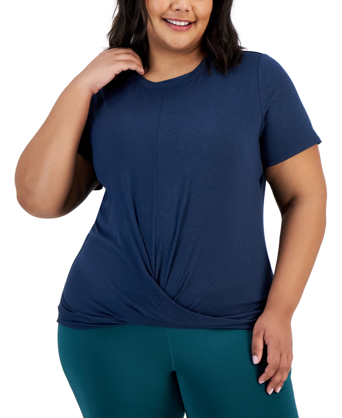 Shop Id Ideology Plus Size Active Solid Twist-front Top, Created For Macy's In Navy Serenity