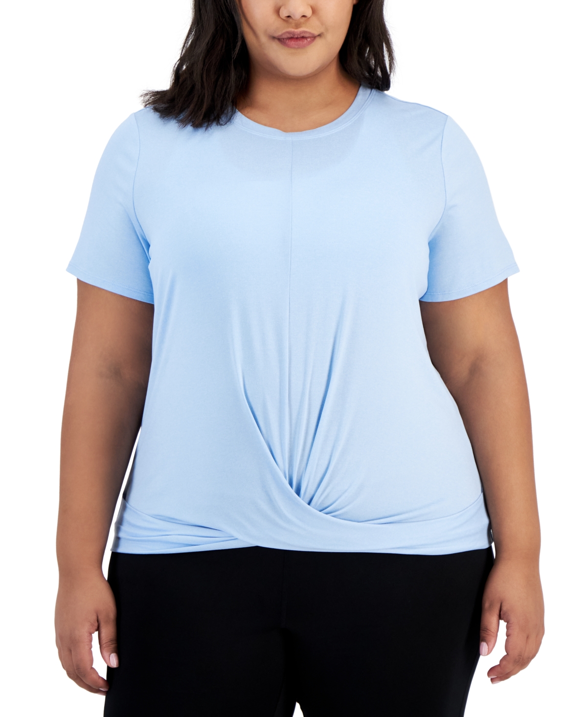 Shop Id Ideology Plus Size Active Solid Twist-front Top, Created For Macy's In Skysail Blue
